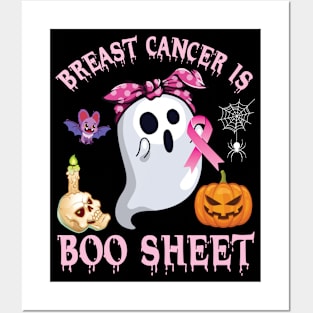Skull Ghost Girl Halloween Day Breast Cancer Is Boo Sheet Posters and Art